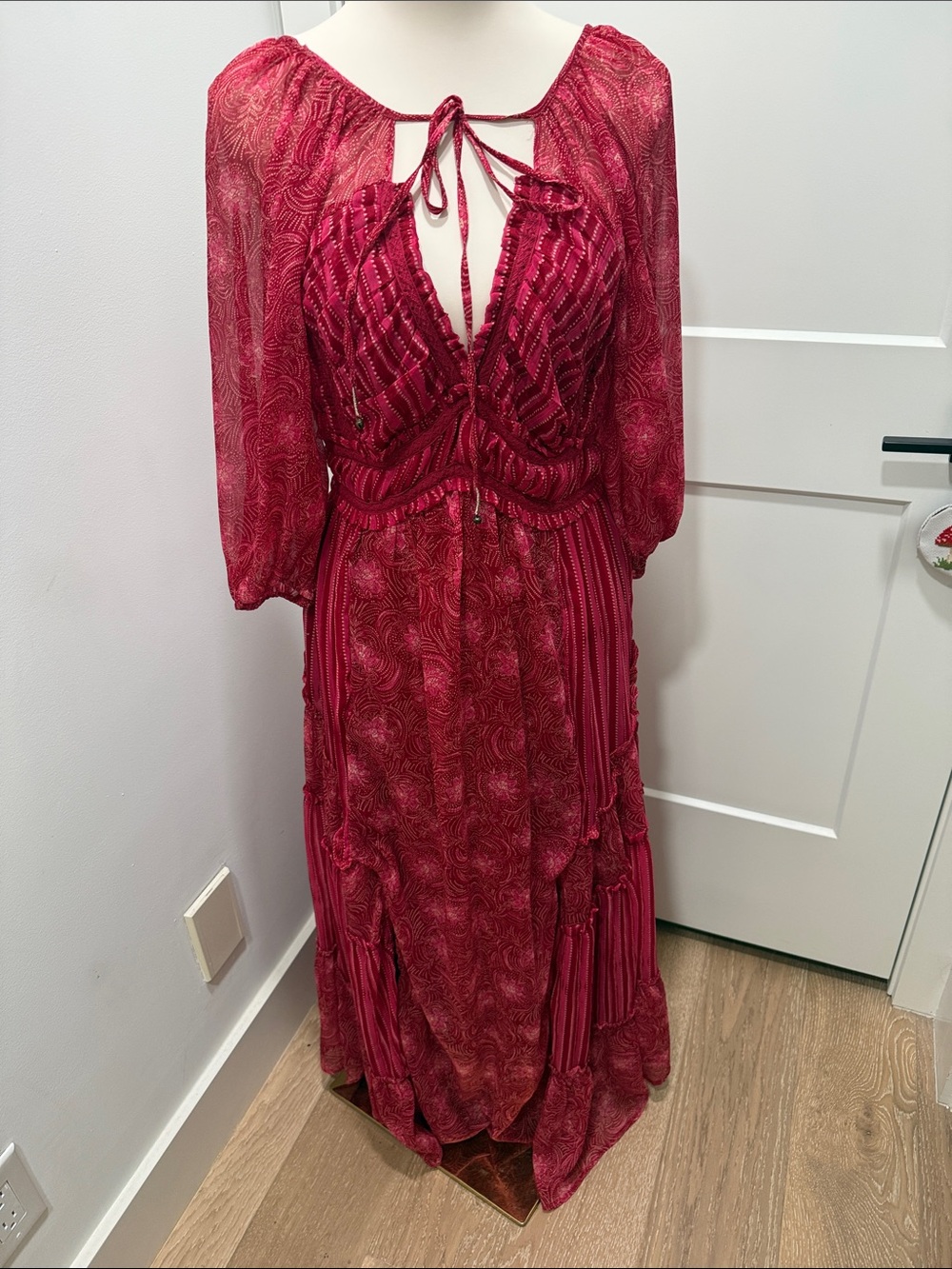 Free People Red “YOURE A JEWEL” Maxi Dress